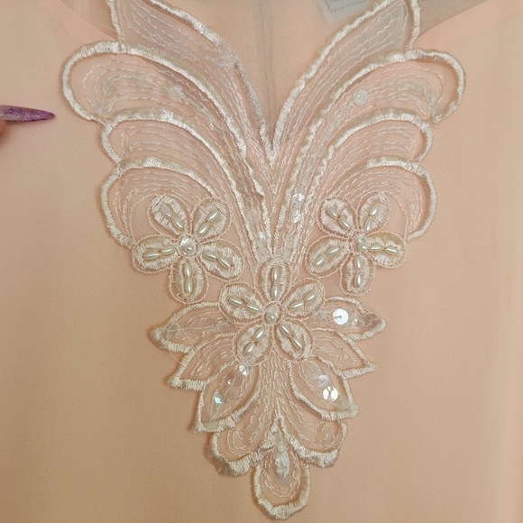 Vntg 1960s Le Art Embellished Neckline Sleeveless Midi Chiffon Shift Dress Sz 16 - Picture 6 of 17